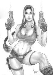 cleavage dual_wielding lara_croft marcio_fernandes nipples pistol pose tomb_raider