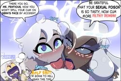 1boy 2girls angel ass blowjob comic double_blowjob double_penetration emily_(hazbin_hotel) furry hazbin_hotel heavenly_ass milf moisesgrafic patreon sera_(hazbin_hotel) sir_pentious_(hazbin_hotel) slime_girl snake