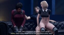 2girls 2girls1boy 3d ada_wong anal_sex ashley_graham ashley_graham_(ella_freya) blonde_female capcom cheating couch couch_sex cuckquean dark_hair embarrassed female female_on_top female_penetrated jealous_female leon_kennedy leon_scott_kennedy light-skinned_female light-skinned_male netorare ntr nude redbox42 resident_evil resident_evil_4_remake sad sex sex_on_couch stockings straight