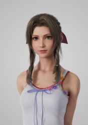 1girls 3d aerith_gainsborough billyhhyb brown_hair clothed_female clothing final_fantasy final_fantasy_vii green_eyes hair_ribbon looking_at_viewer