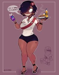 1girls alcohol brawl_stars choker clothed colette_(brawl_stars) colette_peruana_(brawl_stars) dark-skinned_female dark_skin dialogue ebony edgar_(brawl_stars) edgar_venezolano_(brawl_stars) female food glasses peru peruvian_female phone sandals sfw sfw_version_available sharp_teeth short_hair shorts smile spanish_text text venezuelan zivstarxs