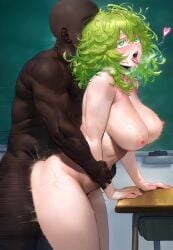 1boy 1girls ahe_gao ai_generated anal_sex bent_over bent_over_desk black_male blowjob blowjob_face classroom completely_nude dark-skinned_male doggy_style fellatio_gesture green_eyes green_hair interracial large_breasts looking_pleasured messy_hair mikayori my_hero_academia nude rolling_eyes saliva sex standing standing_doggy_style standing_sex tongue tongue_out tooru_hagakure tooru_hagakure_(visible)