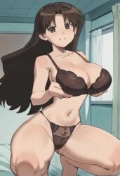 1girls ai_generated animated azumanga_daiou big_breasts bra breast_grab breasts brown_bra brown_hair brown_panties female grabbing_own_breast half-closed_eyes large_breasts long_hair looking_at_viewer navel no_sound panties parted_bangs parted_lips shorter_than_10_seconds smile solo squatting stomach tagme thick_thighs vertical_video video yukari_tanizaki