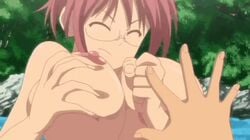 1boy animated areolae big_breasts bouncing_breasts breast_grab cousins female glasses huge_breasts incest isshoni_h_shiyo large_breasts male_pov natsukawa_hina nipples nude onsen outdoor pov red_hair sensitive smiling teasing