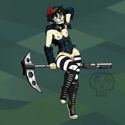 black_hair bow female functionally_nude goth grim_reaper gun hellfucker666 lady_death original_character partially_nude scythe short_hair small_breasts