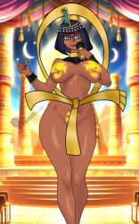 breasts_out eliza_(skullgirls) female_focus microphone sekhmet singing skullgirls tanned_female