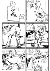 anna_(biku) biku black_and_white car comic couldn't_hold_it desperation diarrhea jacket panties_down park_bench ponytail pooping_on_floor pooping_outside scat shitting shitting_on_floor shitting_outside sketch skirt skirt_lift toilet toilet_use upset_stomach