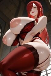 ai_generated areolae bare_thighs breasts_out erza_scarlet exposed_breasts fairy_tail gigantic_breasts hair_over_one_eye huge_areolae huge_breasts huge_thighs inverted_nipples light-skinned_female light_skin lingerie lingerie_only long_hair looking_down low-angle_view massive_breasts mommy onlyaimommys pawg purple_eyes red_hair seductive_eyes seductive_smile smiling solo_female squatting sweat sweatdrop thick_body thick_female thick_thighs thighs thighs_bigger_than_head voluptuous voluptuous_female