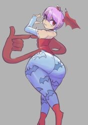 1girls artist_request big_ass cute darkstalkers dumptruck_ass fat_ass flat_chest flat_chested heart_hands huge_ass leotard lilith_aensland looking_at_viewer looking_back purple_hair red_eyes skin_tight smile succubus tight_clothing wings_on_head