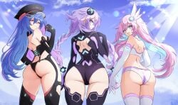 big_ass bodysuit clothed dat_ass iris_heart looking_at_viewer nepgear neptune_(neptunia) neptunia_(series) plutia purple_eyes purple_hair purple_heart_(neptunia) purple_sister thick_thighs