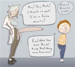 balls big_balls big_penis breasts dialogue futanari huge_cock male male_futanari male_only morty_smith nomad_reverse old old_futanari older_futanari penis rick_and_morty rick_sanchez sketch text