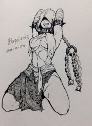 artist_request black_and_white darkest_dungeon flagellant_(darkest_dungeon) rule_63 tagme_(artist)