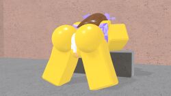 1boy 1boy1girl 1girls 3d blocky_body bloxzrd brown_hair cum_in_ass female purple_bikini restrained roblox roblox_avatar robloxian shiny_butt yellow_body yellow_skin