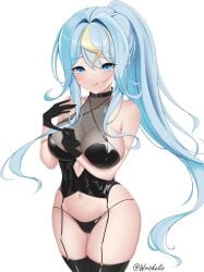 1girls blue_hair female kaminari_clara lingerie phase_connect phase_connect_jp phase_kaleido side_ponytail virtual_youtuber wriskelis