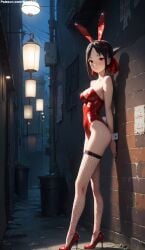 1girls 2d ai_generated areolae armpit bare_arms bare_legs bare_shoulders belly black_hair bunny_ears bunny_girl bunnysuit chest cleavage curvy curvy_figure cute cute_face defeated detailed eyelashes eyeshadow female female_only fishnets fit fit_female focus grey_hair hair high_quality kaguya-sama_wa_kokurasetai_~tensai-tachi_no_renai_zunousen~ legs leotard light-skinned_female light_skin lips lipstick looking_at_viewer makeup mascara medium_breasts nero100 nervous outdoors pale-skinned_female pale_skin perky_breasts petite petite_body playboy_bunny posing public red_eyes scared scared_expression seductive seductive_look shinomiya_kaguya shy sidelocks slim_girl slim_waist stable_diffusion tagme teenager thighs thin_waist young