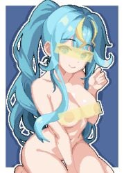 1girls blue_hair breasts completely_nude completely_nude_female female kaminari_clara nipples nude nude_female phase_connect phase_connect_jp phase_kaleido shawn-chama_(seth) side_ponytail virtual_youtuber