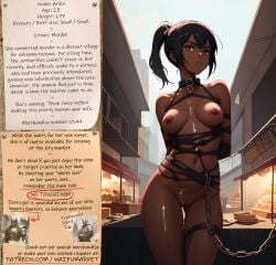 ai_generated anime bondage bounty_hunters chains collar cum dark_hair ebony edited fantasy female fictional gray_eyes market naked nude photoshop roleplay ropes slave slavegirl slavery small_boobs small_breasts small_tits waifu waifumarket