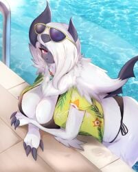 absol big_breasts bikini breasts cleavage female furry huge_breasts kyuukon pokemon pokemon_(species) thick_thighs wide_hips