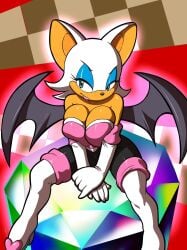 1girls 2d big_breasts chochi cleavage diamond female furry master_emerald mobian mobian_(species) mobian_bat rouge_the_bat sega sonic_(series) sonic_adventure_2 sonic_the_hedgehog_(series) squeezing_breasts