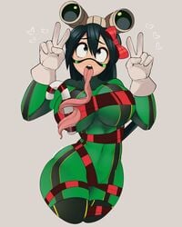 1girls ahe_gao big_ass big_breasts big_butt black_hair blowjob_face breasts busty candy_cane christmas double_v froppy gloves green_clothing heart hero_outfit_(mha) hips huge_breasts long_tongue my_hero_academia open_mouth peace_sign postblue98 ribbon simple_background slim_waist teenager thick_thighs thighs tongue tongue_out tsuyu_asui v wide_hips