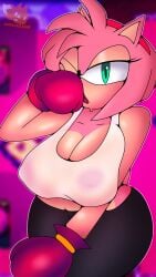 1girls amy_rose anthro bare_shoulders big_breasts big_thighs black_yoga_pants boxing_gloves breasts cleavage crop_top derocrossh female female_only furry gloves hairband half-closed_eye light_skin midriff nipple_bulge nipples_visible_through_clothing one_eye_closed open_mouth pink_boxing_gloves pink_fur pink_gloves pink_hair pink_hairband sega short_tail solo sonic_(series) sonic_the_hedgehog_(series) sweat tail teal_eyes thick thick_hips thick_thighs thighs wet_shirt white_crop_top wide_hips yoga_pants