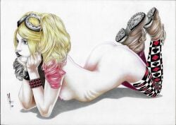 all_fours ass blonde_hair boots female harley_quinn marcio_fernandes nude realistic small_breasts solo