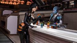 3d 4k alien alien_girl asari asari_futanari clothing dark_hair female female_focus futa_on_female futanari hi_res light_skin mass_effect mehlabs miranda_lawson voluptuous