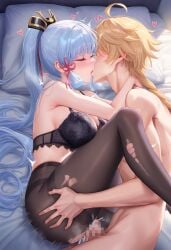 1boy 1girls aether_(genshin_impact) ai_generated horny_female kamisato_ayaka long_hair mihoyo pleasure_face sex straight