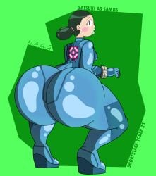 aged_up asui_satsuki back_view blue_bodysuit blue_latex cosplay dumptruck_ass fat_ass green_eyes huge_ass latex_bodysuit latez light_green_lipstick looking_back my_hero_academia notagoodguy1_(autor) october samus_aran_(cosplay) satsuki_asui shiny_clothes shiny_latex shortstack shortstack-tober squatting thick_lips tight_bodysuit tight_clothing tight_fit twintails zero_suit