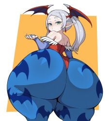 1female 1girls ai_assisted ass_body bat_print big_ass blue_pantyhose capcom cosplay darkstalkers elf elf_ears elf_female female female_only frieren gigantic_ass huge_ass lilith_aensland_(cosplay) monkechrome pantyhose solo solo_female sousou_no_frieren tagme twitter_link