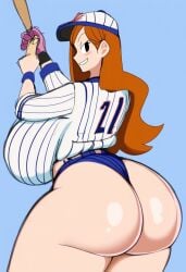 1girls ai_generated baseball_bat baseball_cap baseball_uniform fat_ass huge_ass luca plump_ass solo ssktch thick_thighs