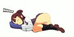 akko_kagari artist_request asian asian_female atsuko_kagari big_ass big_booty big_butt brown_hair closed_eyes clothed fat_ass female huge_ass huge_butt little_witch_academia long_hair long_sleeves luna_nova_school_uniform miniskirt pale_skin shoes sleeping socks teenager thick_ass thick_legs thick_thighs thong thong_panties white_thong white_thong_panties young_woman