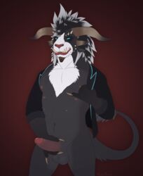 2018 5_fingers absurd_res anthro areola balls biped black_body black_hair black_skin blue_eyes bottomless brown_claws charr claws clothed clothing curved_horn erection facial_markings fangs felid fingers front_view fur gradient_background guild_wars hair half-closed_eyes head_markings hi_res highlights_(coloring) holding_penis horn humanoid_penis long_tail looking_at_viewer male male_only mammal markings masonparker narrowed_eyes navel nipples partially_clothed pecs penis pink_nipples pink_penis pinup pose red_background signature simple_background solo spikes standing tail_tuft teeth topwear tuft undressing vein veiny_penis video_games white_body white_fur white_markings