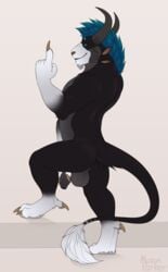 2019 4_toes 5_fingers absurd_res anthro ass backsack balls biped black_body black_fur blue_eyes blue_hair blue_mane brown_claws brown_nose charr claws curved_horn dexious_(pietrotheotter) felid fingers fur gesture grey_horns guild_wars hair half-closed_eyes half-erect hand_on_penis hi_res holding_penis horn humanoid_penis inviting long_tail looking_at_viewer male male_only mammal mane masonparker narrowed_eyes nude partially_retracted_foreskin paws penis perineum side_view signature simple_background solo standing tail_tuft text toes tuft uncut video_games white_background white_body white_fur