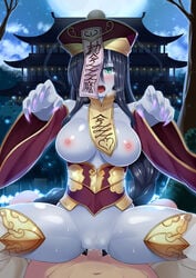 1boy 1girls armor bottomless breasts butter-t crying crying_with_eyes_open jiangshi nipples no_bra penis pubic_hair pussy pussy_juice sex thighhighs uncensored underboob vaginal_penetration