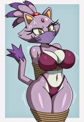 angry anthro big_breasts bikini blaze_the_cat bondage bound breasts cat_girl catgirl damsel_in_distress domestic_cat enslaved_royal feline female fur furry gagged jackattack1324 mammal navel otn_gag princess purple_body purple_fur purple_hair sega solo sonic_(series) sonic_the_hedgehog_(series) struggling_to_get_untied sweat sweatdrop tied_up two-tone_body two-tone_fur white_body white_fur yellow_eyes