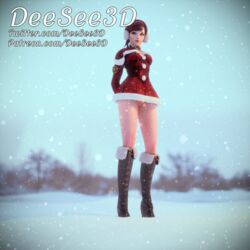 1girls 3d blizzard_entertainment christmas cute d.va deesee3d earmuffs overwatch pussy pussy_peek snow solo upskirt vagina winter