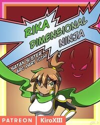 brown_hair comic green_eyes kiroxiii multicolored_hair ninja oc rika_dimensional_ninja text unusual_pupils watermark