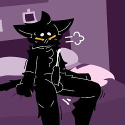 1:1 aliasing animated anthro arm_tuft balls bed bedding bedding_background bedroom bingo_(fringession) black_balls black_body black_fur black_penis blush bodily_fluids breath cheek_tuft chest_tuft cinemagraph cum digital_media_(artwork) domestic_cat ejaculation erection eyebrows facial_tuft feet felid feline felis frame_by_frame fringession fur furniture genital_fluids genitals grabbing_bedding hands-free humanoid_genitalia humanoid_penis lineless loop male mammal mouthless nude nude_anthro penis photo pillow shaking shoulder_tuft sitting solo tail toes tuft