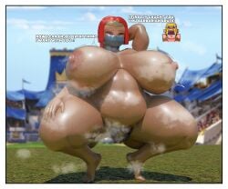 1girls 3d 3d_render ass background big_ass big_breasts blue_eyes boss_bandit_(clash_royale) breasts case8001 chubby chubby_female clash_(series) clash_royale dialogue female female_only hairy_pussy hi_res huge_breasts mask masked_female musk musk_clouds musky_body musky_breasts musky_pussy naked naked_female pubic_hair red_hair squatting text white_text