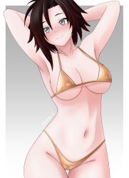 1girls big_breasts breasts female female_focus female_only gold_bikini ruby_rose rwby short_hair silver_eyes thick_thighs viz_media wide_hips xxsgtcampbell