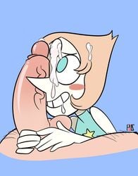 big_penis cum cum_on_face cum_on_gem female joshin light-skinned_male light_skin looking_at_penis looking_pleasured pearl_(steven_universe) penis penis_awe penis_grab steven_universe