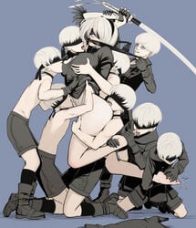 1girls 6+boys 8boys barefoot big_breasts blindfold bondage breast_sucking breasts captured feet female femsub foot_fetish gag gagged improvised_gag kidetic kusujinn large_breasts male maledom multiple_boys multiple_males nier nier:_automata nier_(series) oral restrained small_dom_big_sub smaller_male sole_female straight toes yorha_2b yorha_9s you_gonna_get_raped