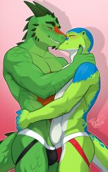 absurd_res anthro argonian biceps blush bulge closed_eyes clothed clothing cuddling digital_media_(artwork) duo fingers gecko genitals green_body hi_res horn jockstrap jockstrap_only jomagaher kissing lizard male male/male microsoft muscular muscular_anthro muscular_male pechensen pecs penis reptile romantic romantic_ambiance romantic_couple scales scalie simple_background smile standing story story_in_description tail tazguul the_elder_scrolls topless topless_anthro topless_male underwear underwear_only