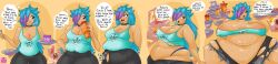 ass ass_expansion assthethick bbw belly belly_expansion belly_overhang big_ass big_belly big_breasts bloated bloated_belly bloated_stomach body_growth_(enlargement) breast_expansion breast_growth_(enlargement) breasts bubble_ass bubble_butt burp burping chubby chubby_female comic commission dialogue digital_media_(artwork) english_text fat fat_ass feedee feederism feeding female female_focus gluttony green_eyes hard_nipples huge_ass huge_breasts huge_thighs hyper_fat hyper_thighs large_ass large_breasts morbidly_obese morbidly_obese_female multicolored_hair obese oc orange_skin original_character overweight overweight_female ripped_clothing ripped_pants ripped_shirt slob slobification ssbbw thick_thighs weight_gain weight_gain_female weight_gain_sequence