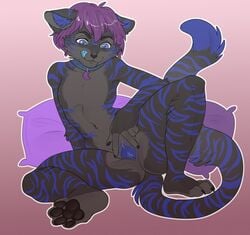 2018 4_toes 5_fingers andromorph anthro cuntboy digital_media_(artwork) felid fingers gimka hi_res intersex mammal pantherine pussy solo spread_pussy spreading tiger toes