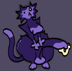 :< anthro balls big_penis bodily_fluids cum digitigrade domestic_cat felid feline felis flat_colors foreskin fur genital_fluids genitals gynomorph intersex mammal penis purple_body purple_fur solo trashgal