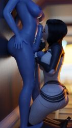 1futa 1girl1futa 1girls 3d alien alien/human alien_girl asari asari_futanari blue_skin clothing dickgirl futa_on_female futanari handjob horsecock human intersex interspecies kissing_penis kneeling liara_t'soni mass_effect miranda_lawson on_knees penis scrappy-coco