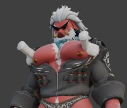 3d 3d_(artwork) 3d_model 3d_render augghles big_daddy_(zenless_zone_zero) gay grabbing_pecs huge_pecs jacket jacket_open jacket_partially_removed muscular muscular_male opening_jacket pierced_nipples piercing piercings underwear underwear_only upper_body upper_body_focus upper_body_only zenless_zone_zero