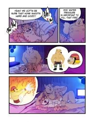 4_panel_comic all_fours anal anal_sex anthro anthro_on_anthro anthro_penetrated anthro_penetrating anthro_penetrating_anthro balls bed bird_dog blush bodily_fluids canid canine canis closed_eyes clothed clothing comic cum cum_on_bedding cum_on_belly cum_on_body cum_on_chest cum_string cum_while_penetrated dialogue distracted distracted_sex doggy_style domestic_dog drooling duo ejaculation english_text excited felid fire firefighter firefighter_uniform fist floppy_ears folded_ears from_behind_position fucked_silly fur furgonomic_headwear furgonomics furniture genital_fluids genitals golden_retriever heart_symbol hi_res hose humanoid_genitalia humanoid_penis hunting_dog i_think_i_like_you inside interspecies leg_grab looking_pleasured lying male male/male male_penetrated male_penetrating male_penetrating_male mammal moan motion_lines multiple_positions multiple_scenes muscular nipples nude on_bed on_side one_ear_up one_eye_closed one_leg_up orange_body pantherine pecs penetration penile penile_penetration penis penis_in_ass raised_leg ray_(i_think_i_like_you) red_(i_think_i_like_you) retriever saliva sex sideway_missionary_position size_difference small_head smaller_penetrated speech_bubble spread_legs spreading striped_body stripes sweat t0l0k tail tail_motion tailwag talking_during_sex text thrusting tiger topless uniform yellow_body yellow_fur